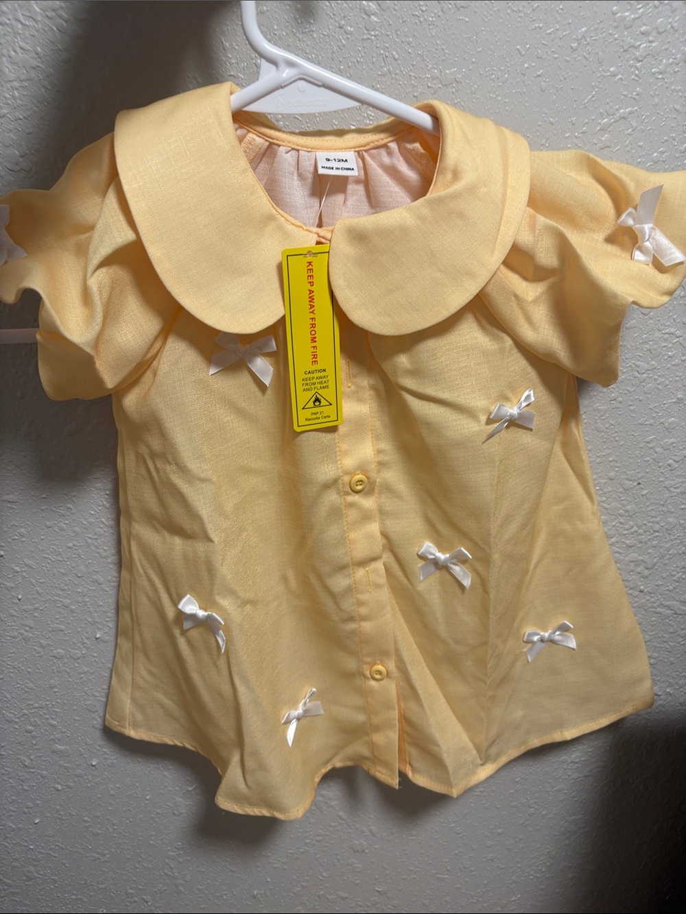 SHEIN Yellow Peter Collar Bow-Embellished Girls Top